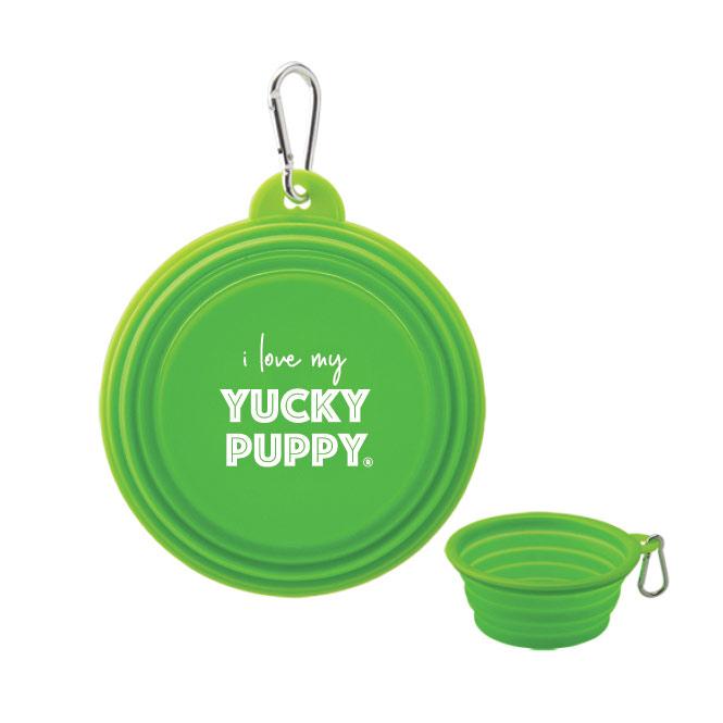 Yucky Puppy Accessories Green Silicone Collapsible Dog Bowl with Carabiner