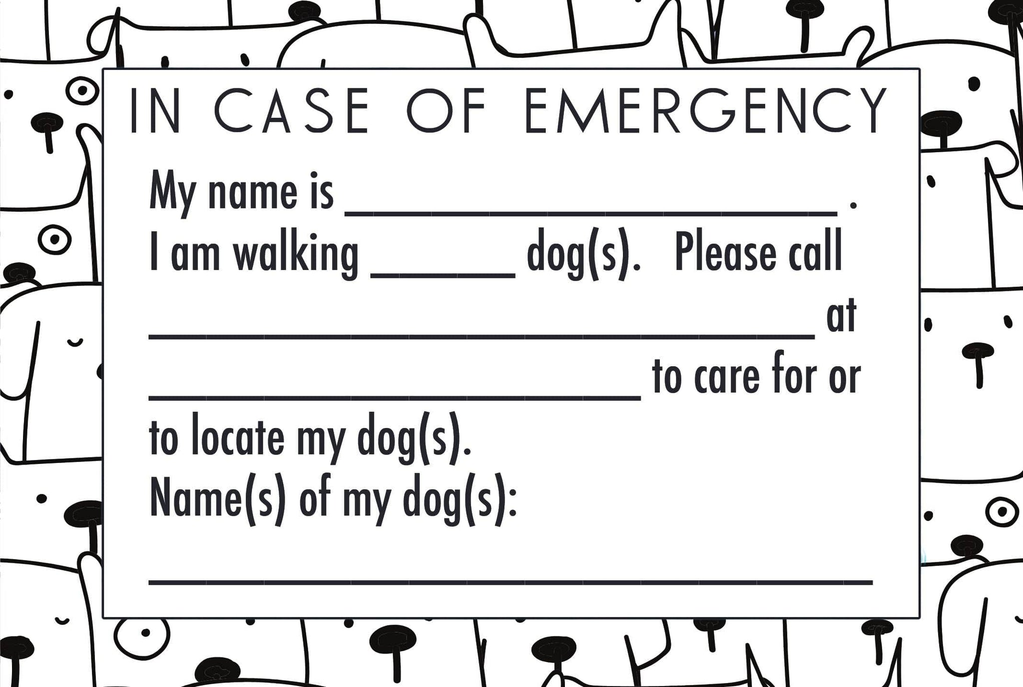 YUCKY PUPPY Digital Downloads Emergency Contacts for Dog Walkers Printable Card