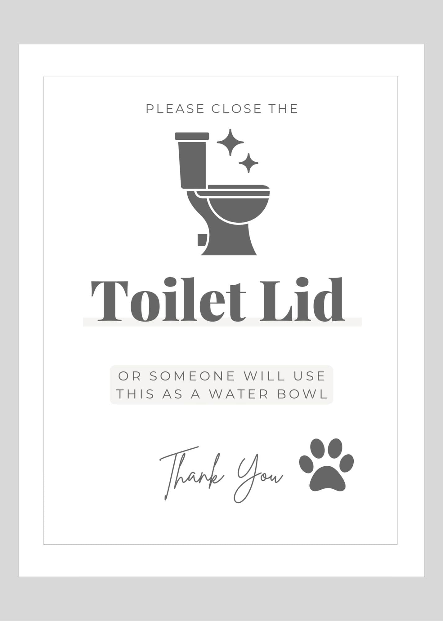 YUCKY PUPPY Digital Downloads Please Close the Toilet Lid Printable Sign