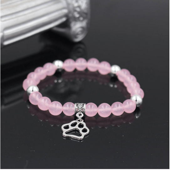 PawZaar Jewelry pink / OSFM Paw Charm Pink Beaded Stretch Bracelet
