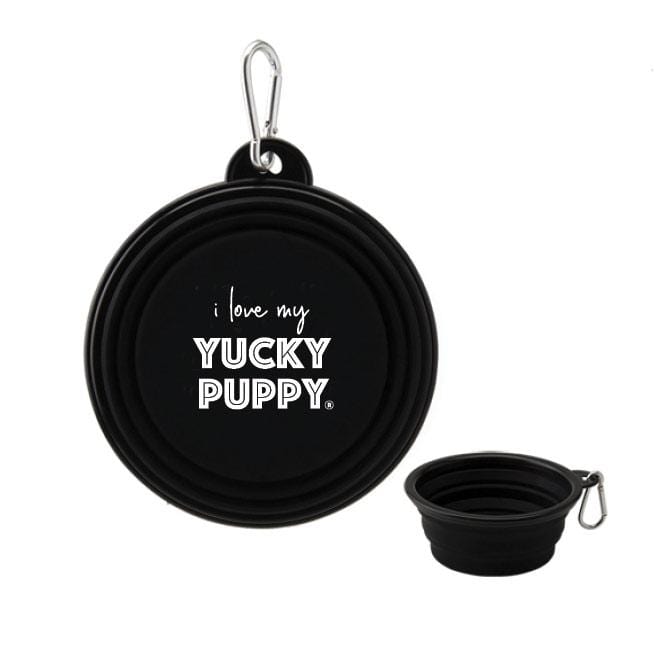 Yucky Puppy Accessories Black Silicone Collapsible Dog Bowl with Carabiner
