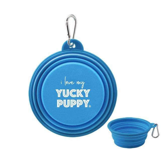 Yucky Puppy Accessories Blue Silicone Collapsible Dog Bowl with Carabiner