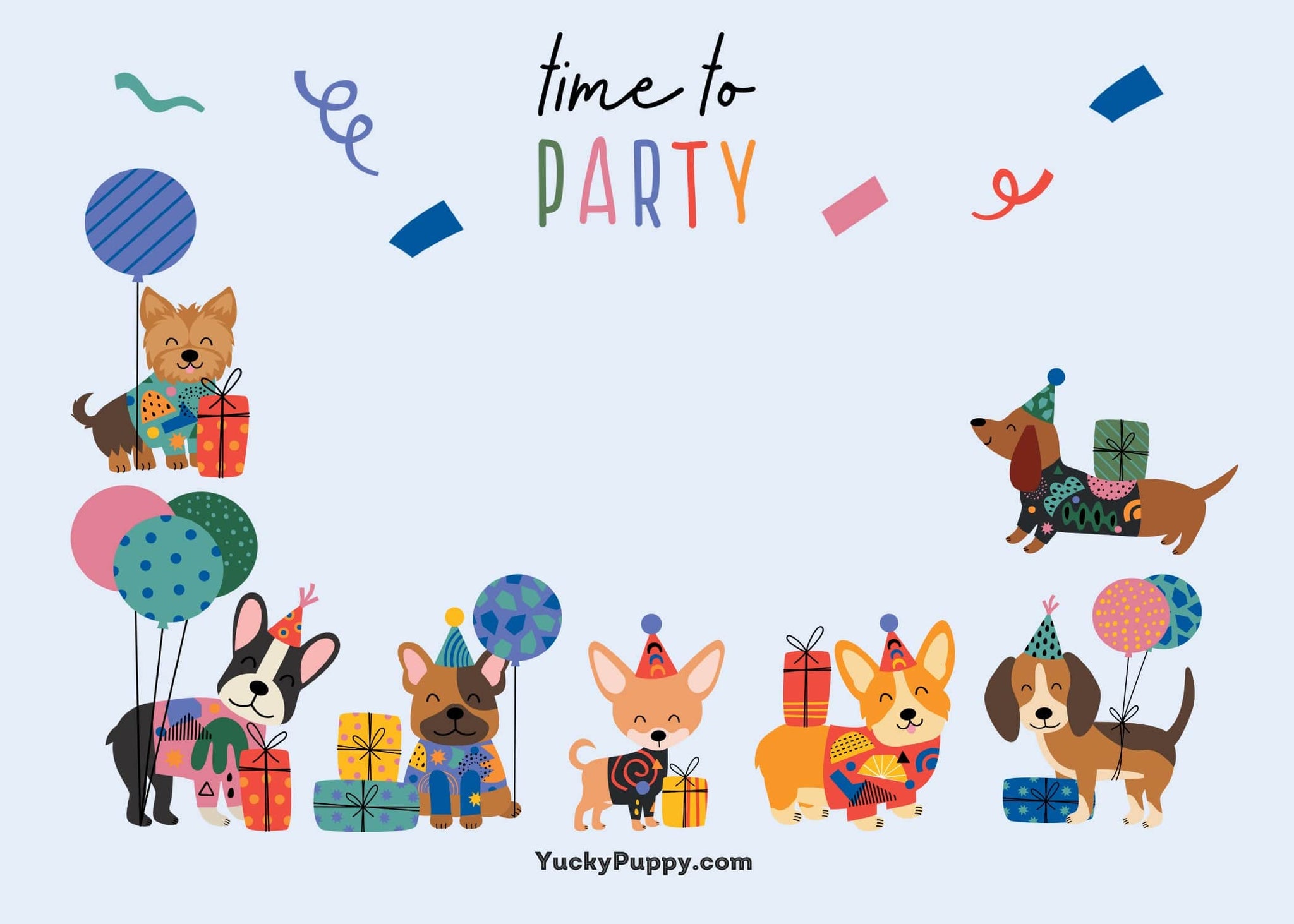 YUCKY PUPPY Time to Party Printable Cards
